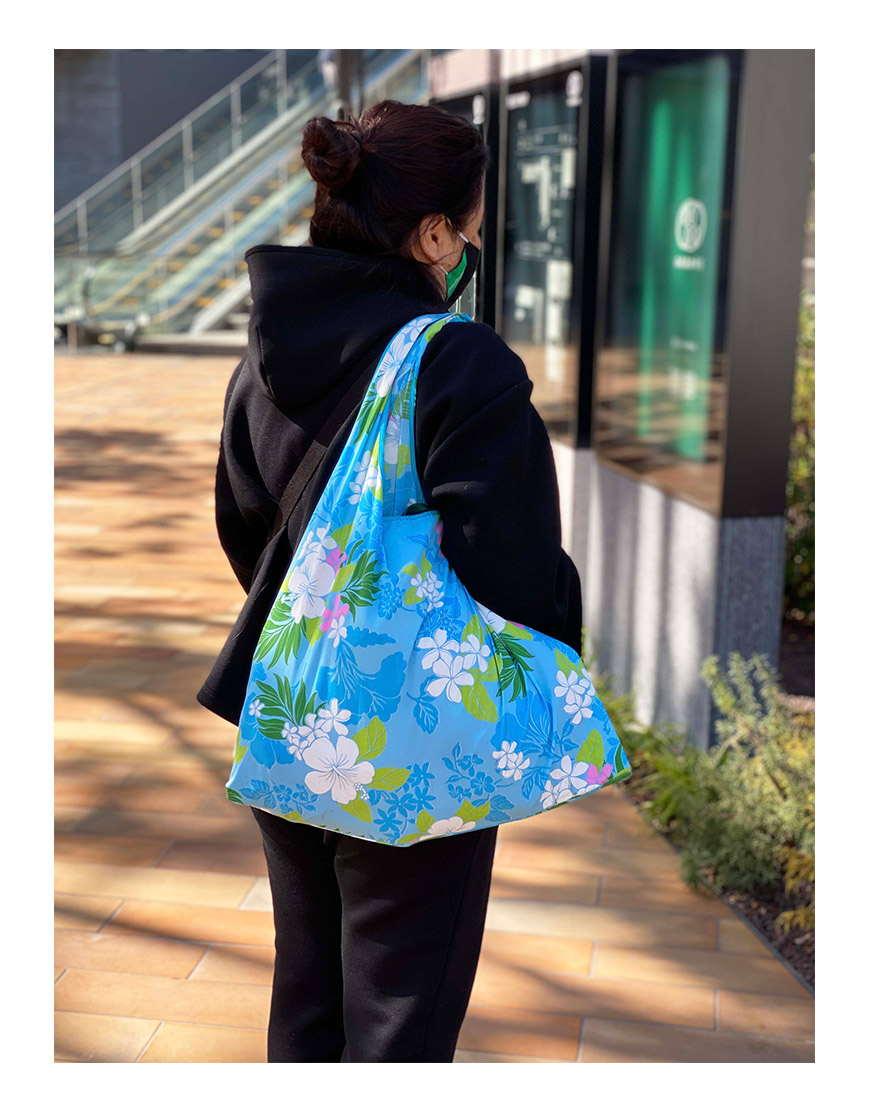 大きめ トートバッグ エコバッグ ハワイ プルメリア 葉 ネイビー ハンドメイド ハワイWhole Foods Tag Aloha Rope tote&frasl;プルメリア&frasl;エコバッグ